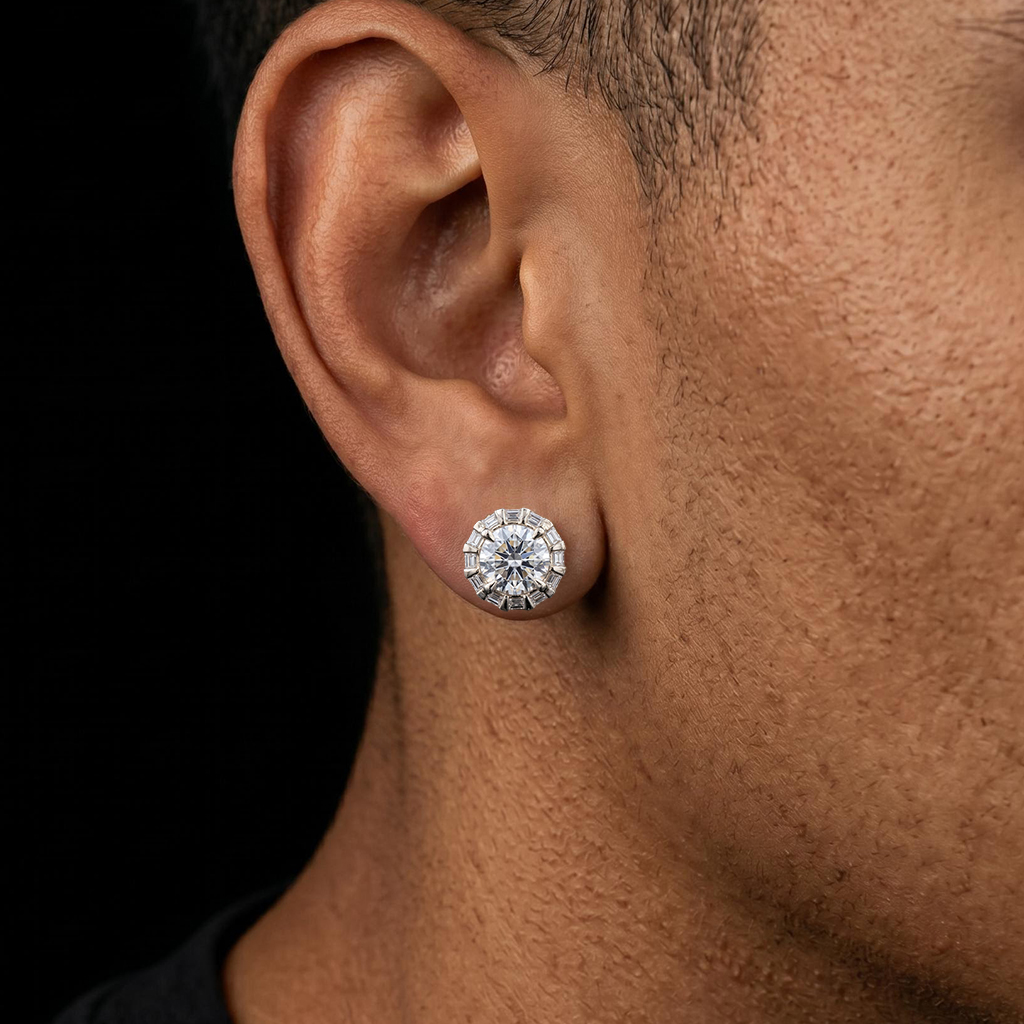 Iced Out Round&Baguette Cut  Earrings