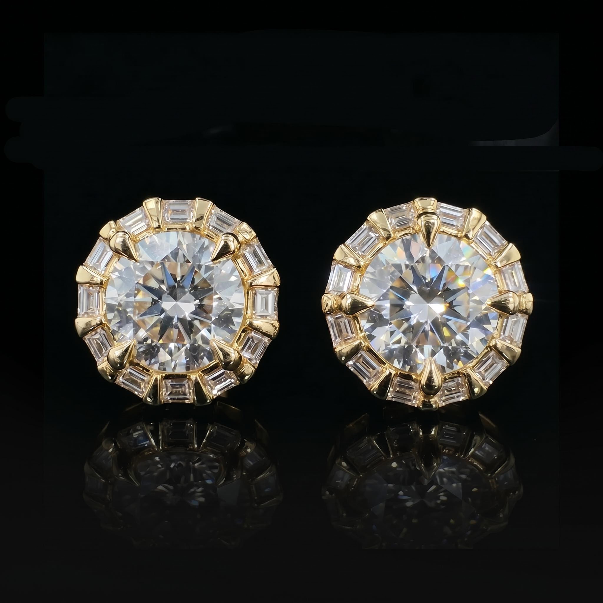 Iced Out Round&Baguette Cut Earrings Iced Out Round&Baguette Cut Earrings