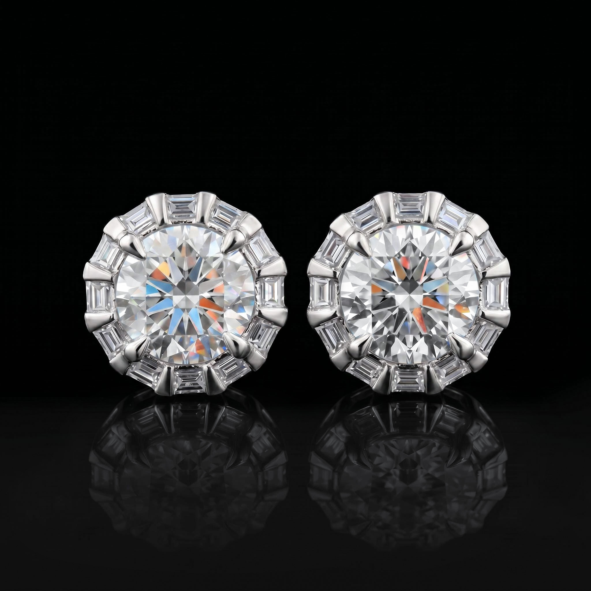 Iced Out Round&Baguette Cut Earrings Iced Out Round&Baguette Cut Earrings