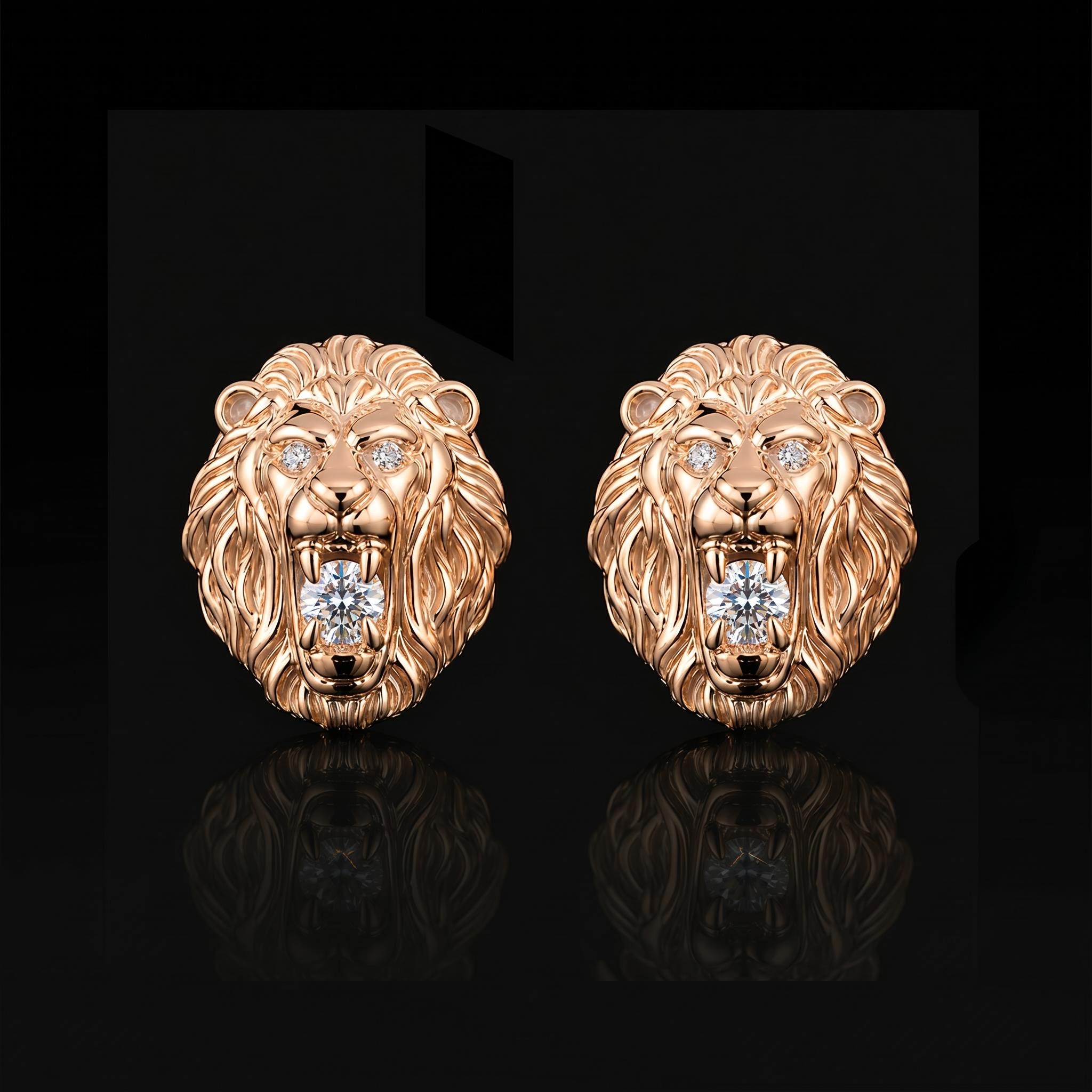 Iced Roaring Lion Stud Earrings Iced Roaring Lion Stud Earrings