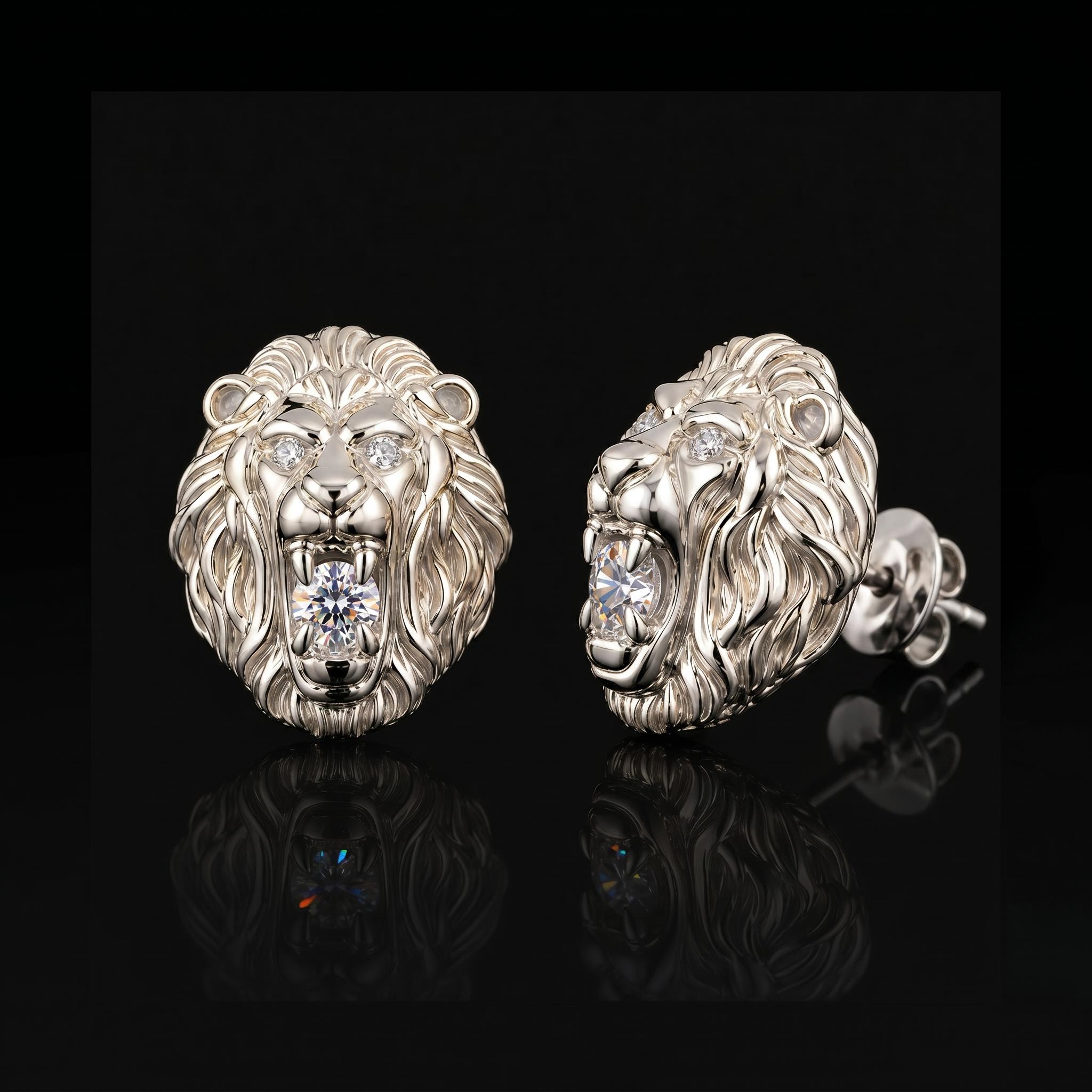 Iced Roaring Lion Stud Earrings Iced Roaring Lion Stud Earrings