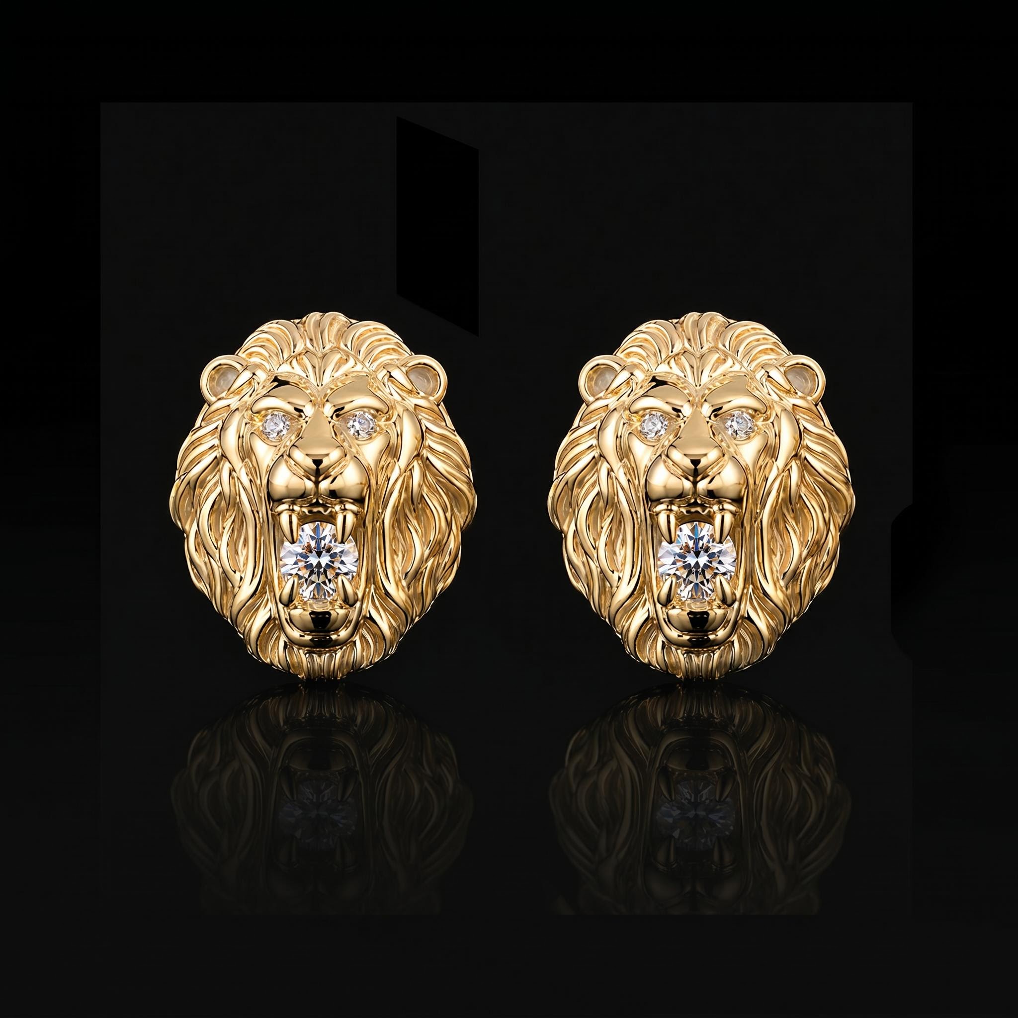 Iced Roaring Lion Stud Earrings Iced Roaring Lion Stud Earrings