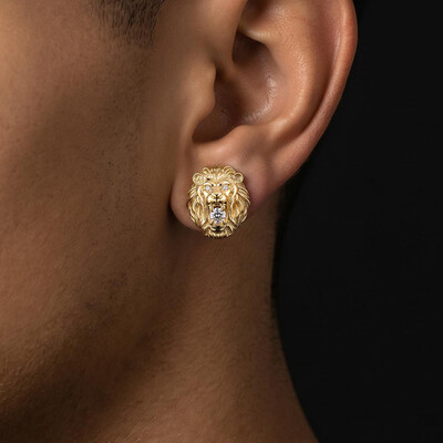 Iced Roaring Lion Stud Earrings