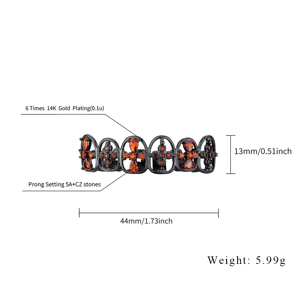 Iced Out Red Cross Grillz in Black Gold Iced Out Red Cross Grillz in Black Gold