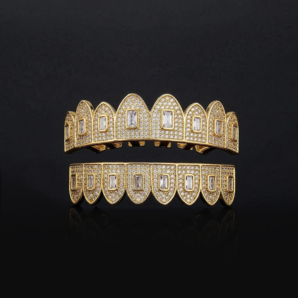 Iced Out Baguette Diamond Grillz Set