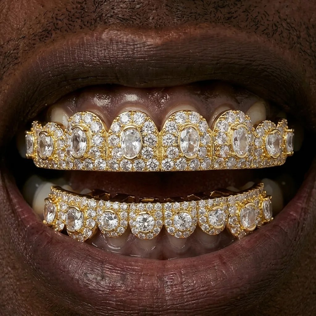 Iced Out Oval Cut Grillz Set Iced Out Oval Cut Grillz Set