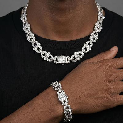 16mm Iced Out Marquise-Cut Infinity Flower Chain and Bracelet Set