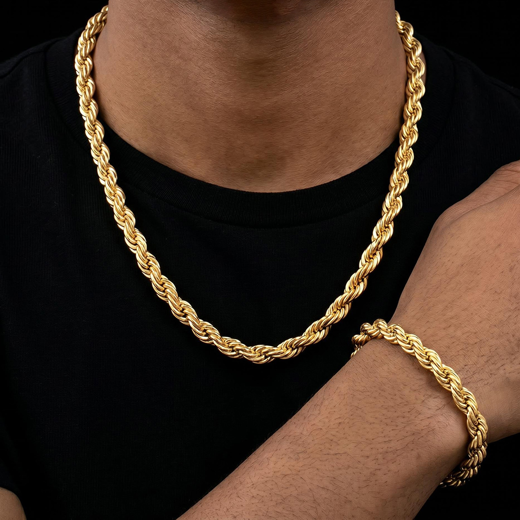 10mm Rope Chain and Bracelet Set