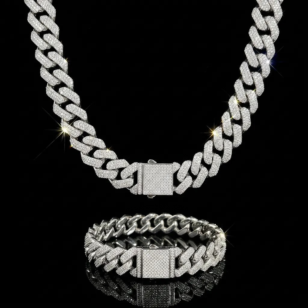 20mm Iced Out Miami Cuban Chain and Bracelet Set 20mm Iced Out Miami Cuban Chain and Bracelet Set