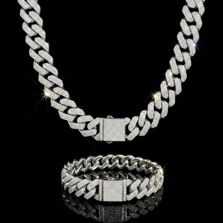 20mm Iced Out Miami Cuban Chain and Bracelet Set 20mm Iced Out Miami Cuban Chain and Bracelet Set