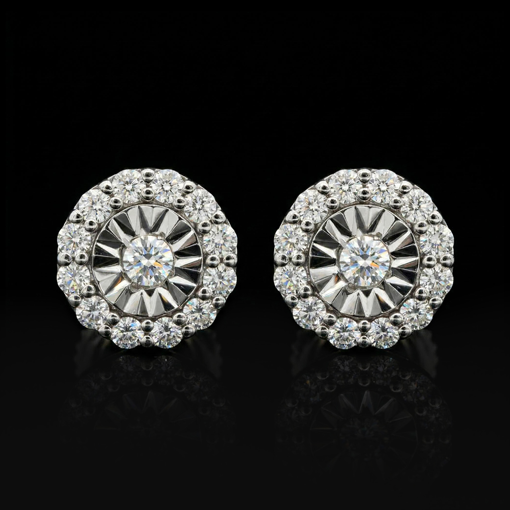 925S & VVS Moissanite Round Cut Halo Stud Earrings