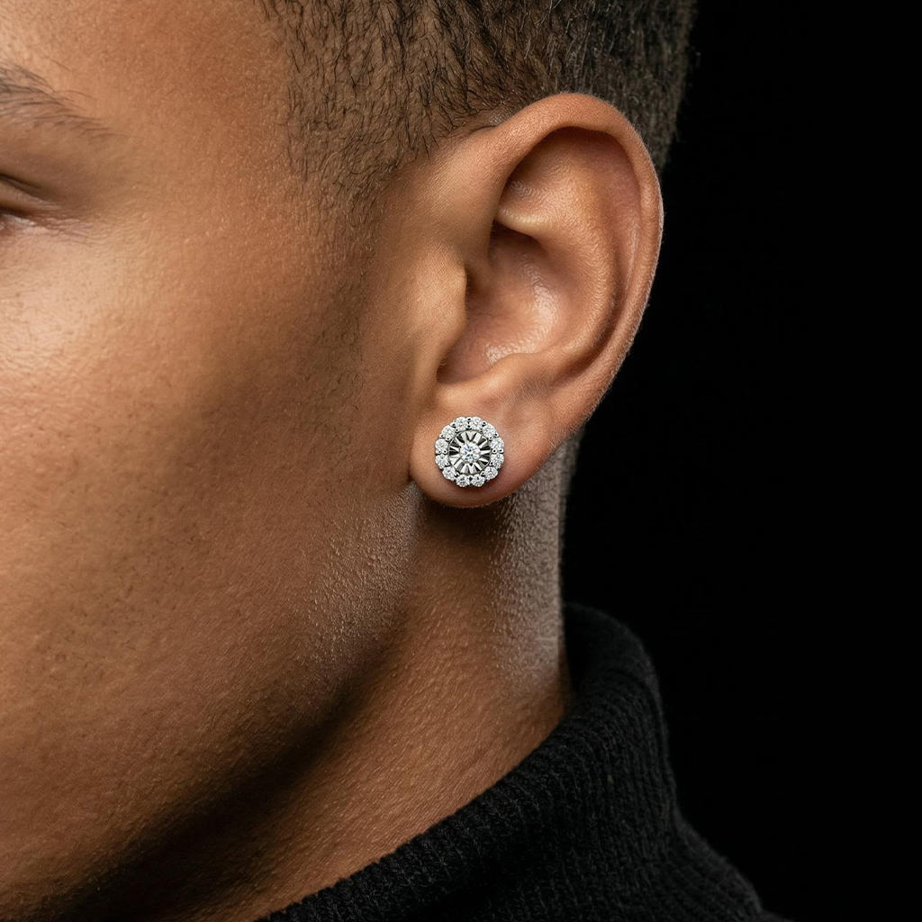 925S & VVS Moissanite Round Cut Halo Stud Earrings