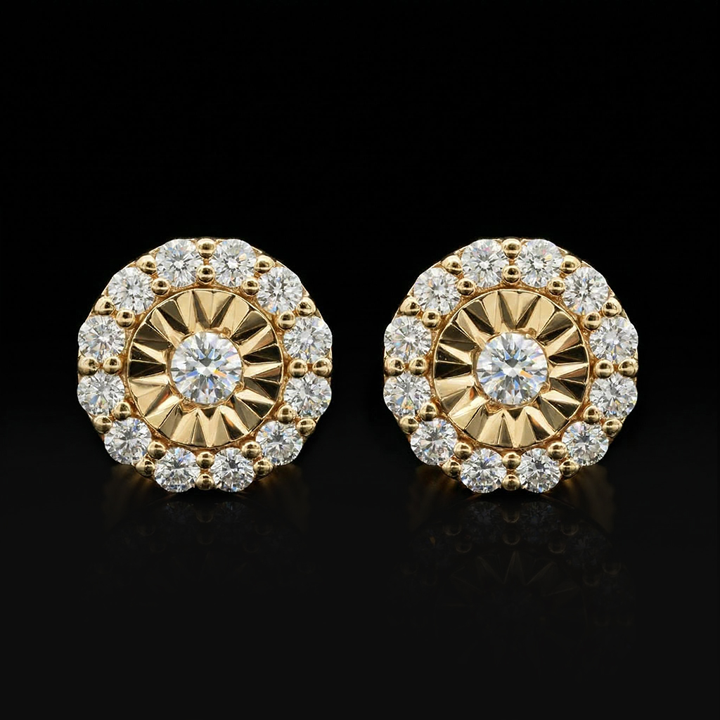 925S & VVS Moissanite Round Cut Halo Stud Earrings