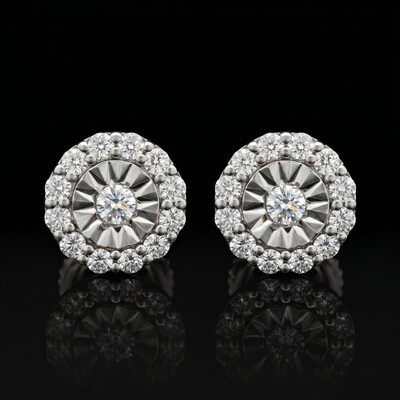 925S & VVS Moissanite Round Cut Halo Stud Earrings