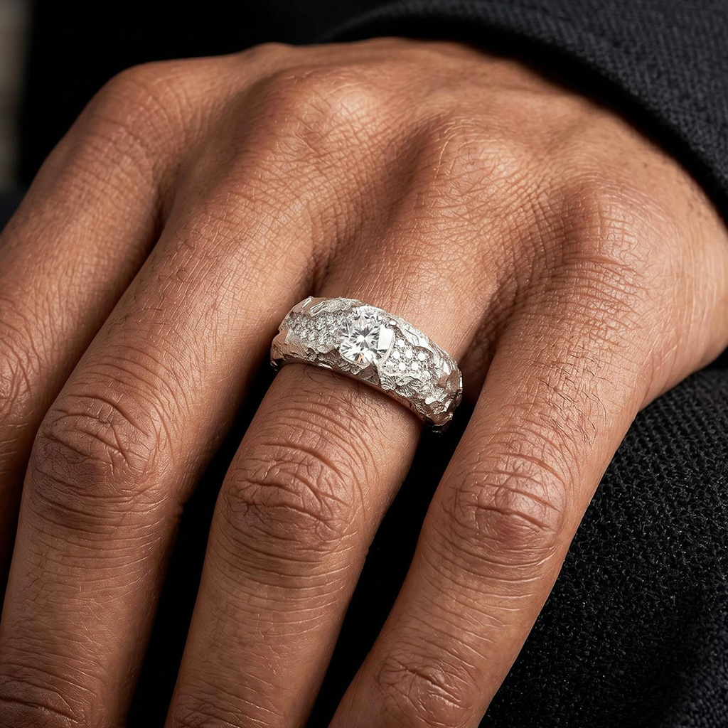 925 Silver & VVS1 Moissanite Cushion Cut Universe Band Ring