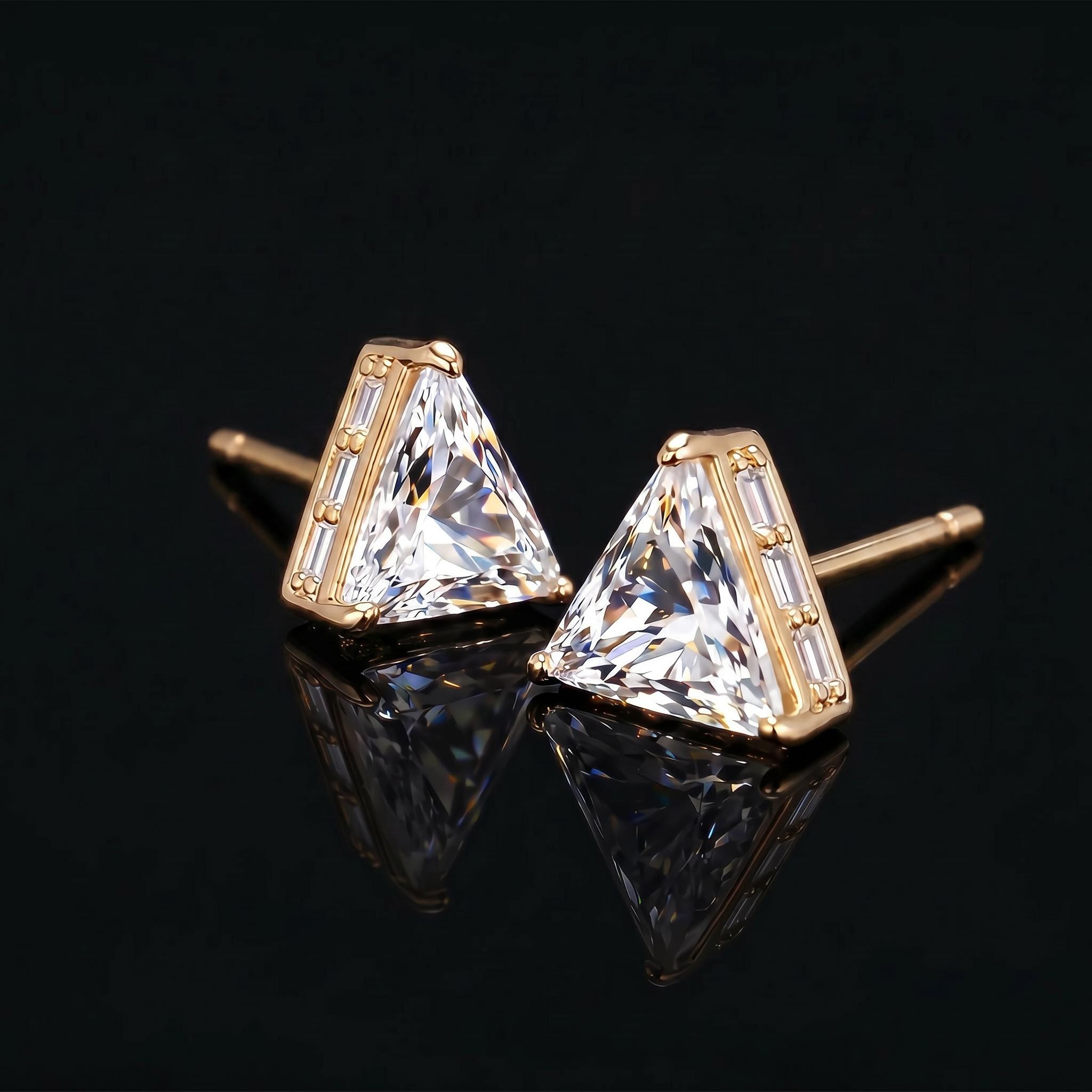 925 Silver & VVS1 Moissanite Triangle & Baguette Cut Earrings