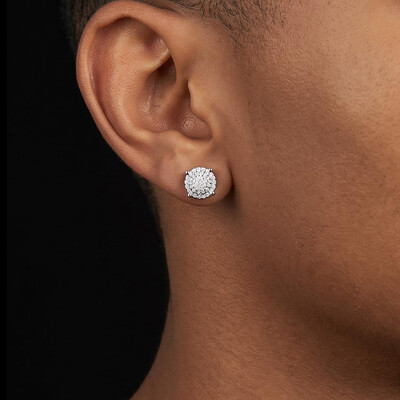 925 Silver & VVS1 Moissanite Round Cut Halo Stud Earrings