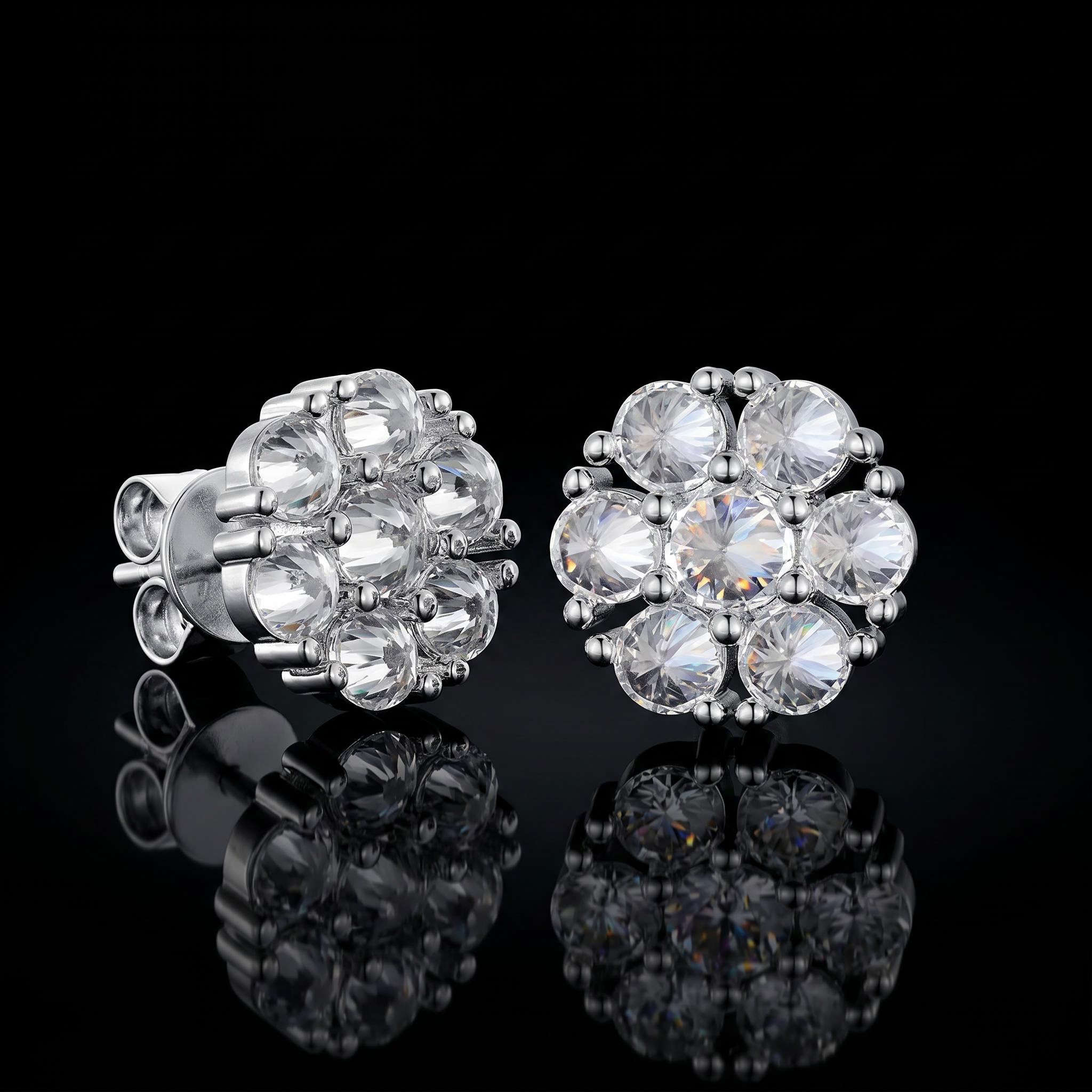 925 Silver & VVS1 Moissanite Upside Down Inverted Diamond Flower Earrings 925 Silver & VVS1 Moissanite Upside Down Inverted Diamond Flower Earrings