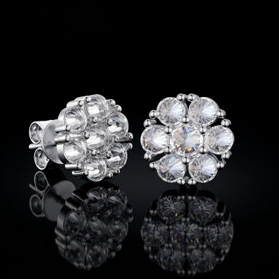 925 Silver & VVS1 Moissanite Upside Down Inverted Diamond Flower Earrings