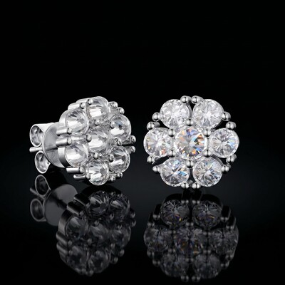 925 Silver & VVS1 Moissanite Upside Down Inverted Diamond Flower Earrings