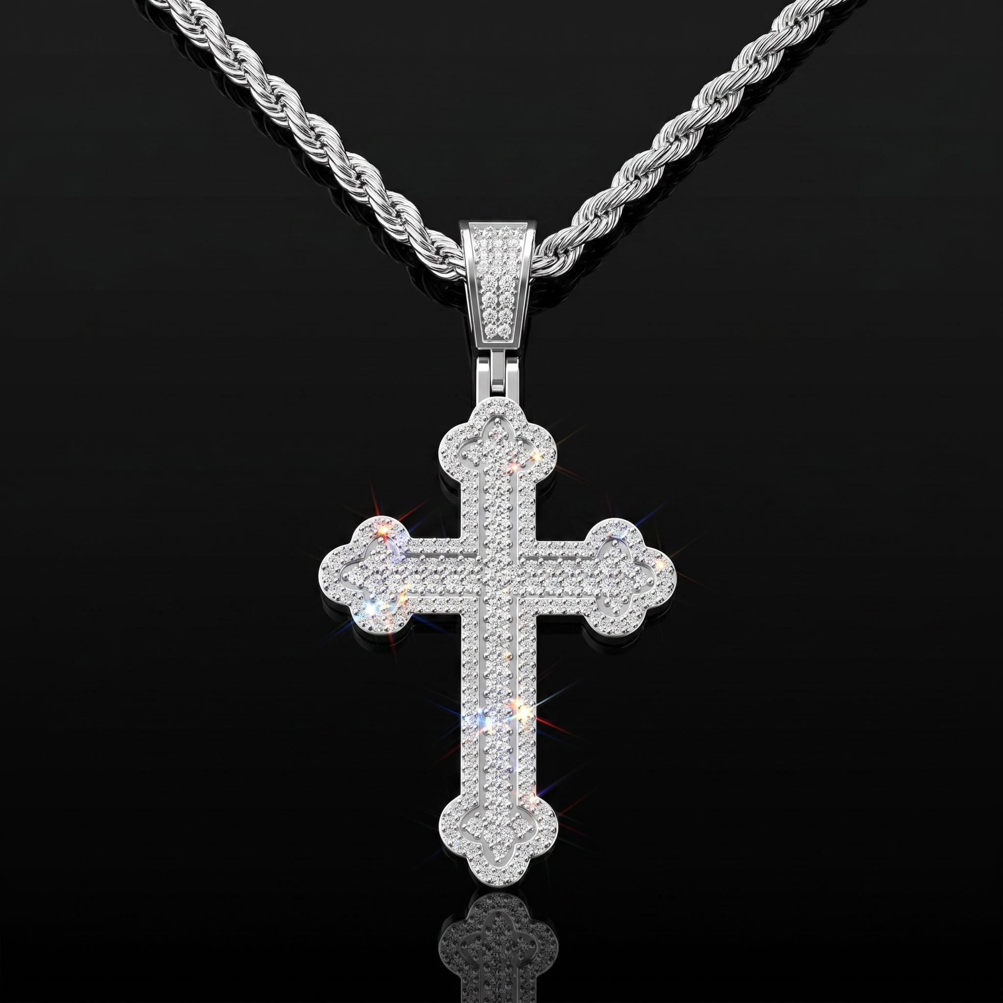 925 Silver & VVS1 Moissanite Paved Mosaic Cross Pendant 925 Silver & VVS1 Moissanite Paved Mosaic Cross Pendant