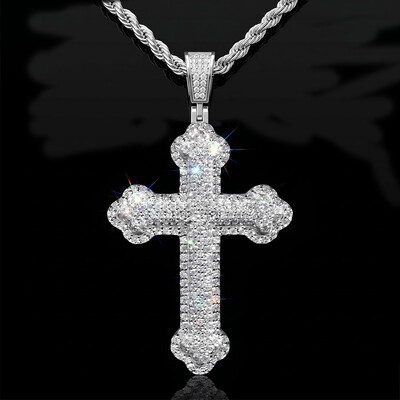 925 Silver & VVS1 Moissanite Paved Mosaic Cross Pendant