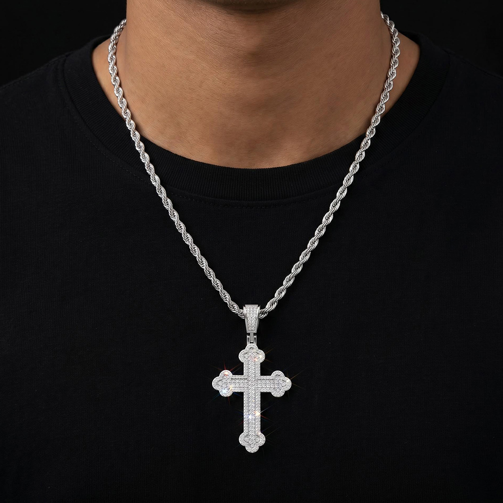 925 Silver & VVS1 Moissanite Paved Mosaic Cross Pendant 925 Silver & VVS1 Moissanite Paved Mosaic Cross Pendant