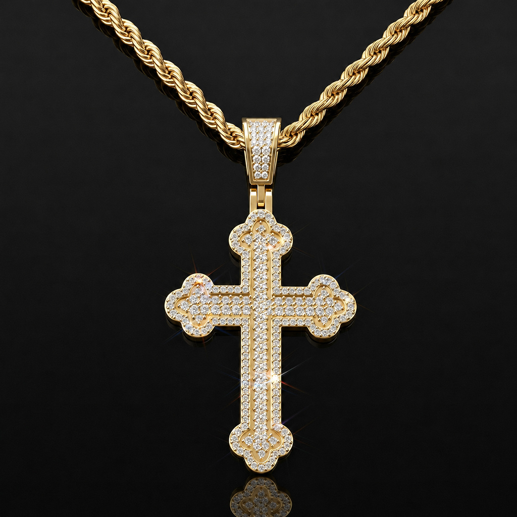 925 Silver & VVS1 Moissanite Paved Mosaic Cross Pendant 925 Silver & VVS1 Moissanite Paved Mosaic Cross Pendant