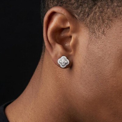 925 Silver & VVS1 Moissanite Four-leaf Clover Stud Earrings