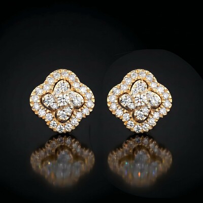 925 Silver & VVS1 Moissanite Four-leaf Clover Stud Earrings