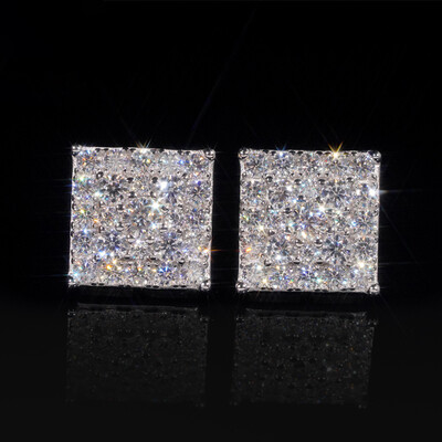 925S & VVS Moissanite Round Cut Square Stud Earrings