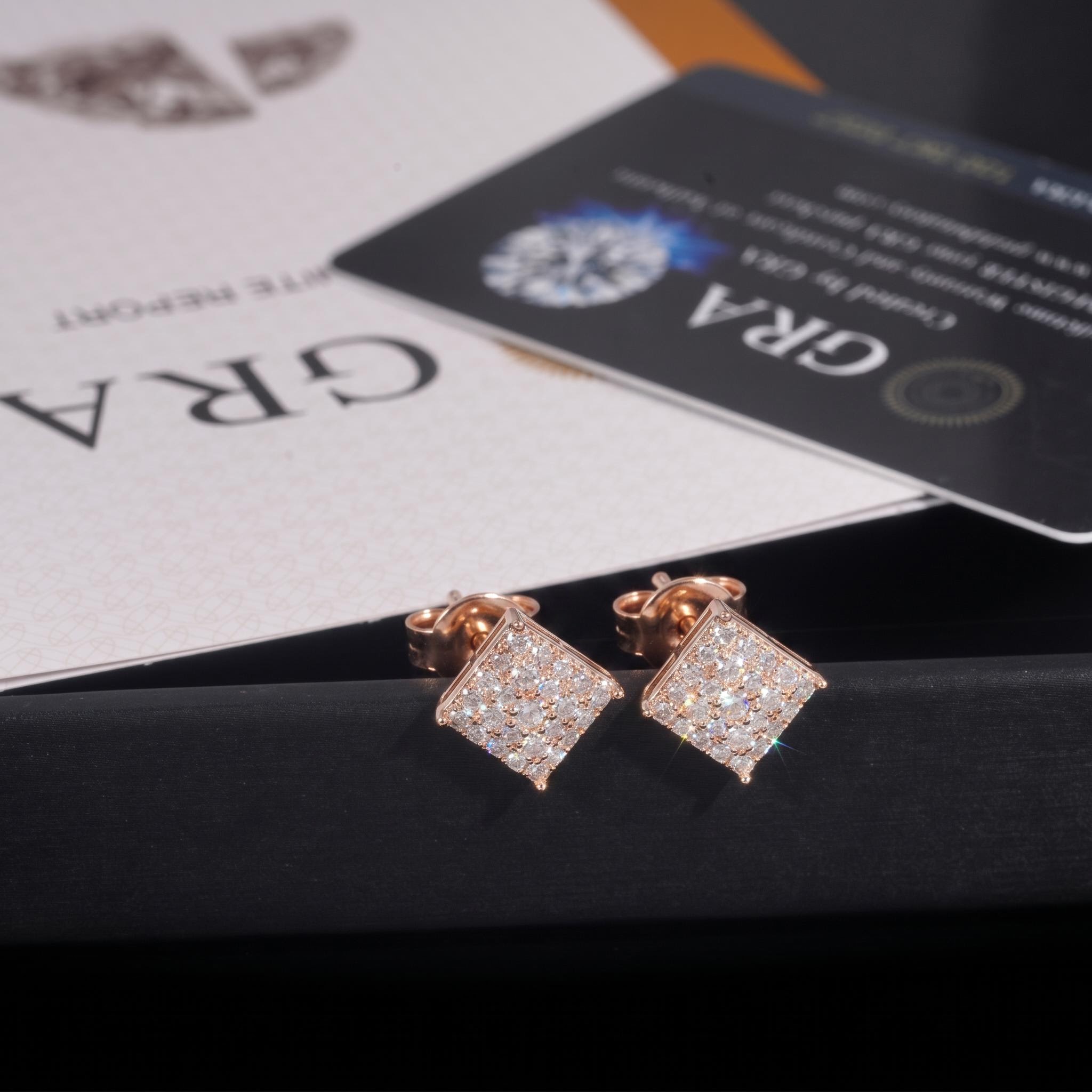 925S & VVS Moissanite Round Cut Square Stud Earrings