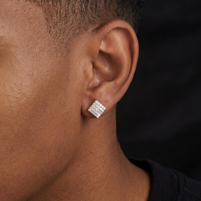 925S & VVS Moissanite Round Cut Square Stud Earrings