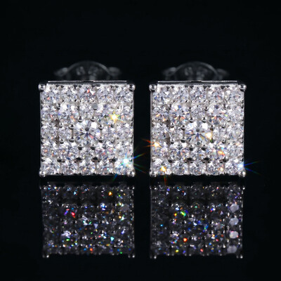 925 Silver & VVS1 Moissanite Round Cut Square Stud Earrings