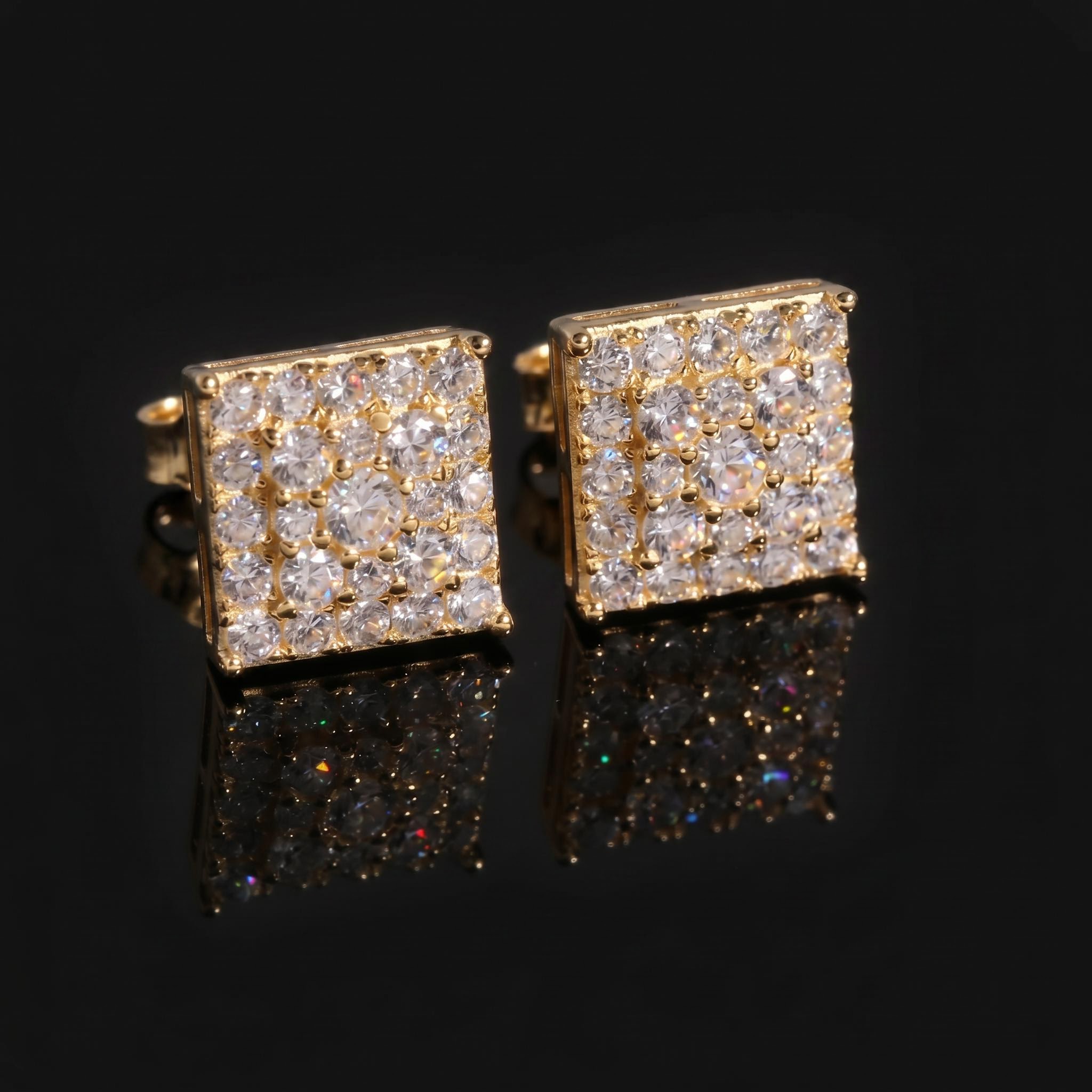 925 Silver & VVS1 Moissanite Round Cut Square Stud Earrings