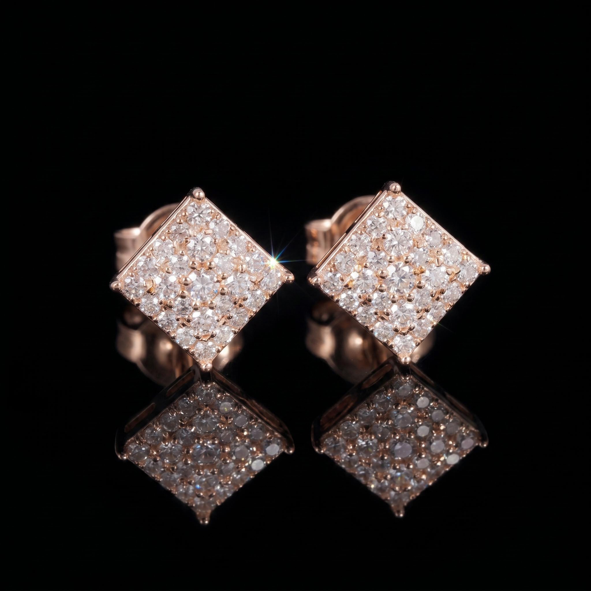 925 Silver & VVS1 Moissanite Round Cut Square Stud Earrings