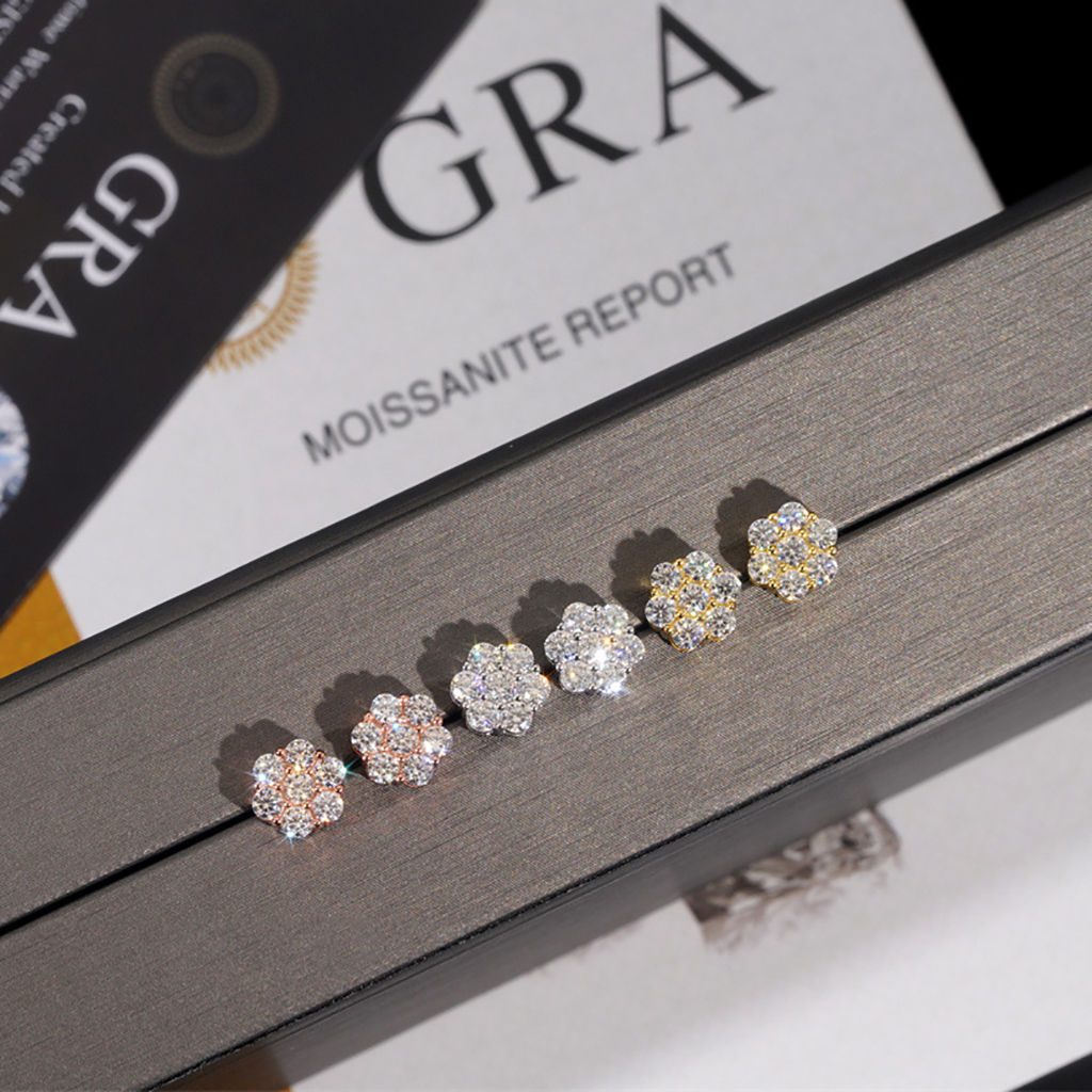 925S & VVS Moissanite 4.2 CTW Cluster Flower Earrings