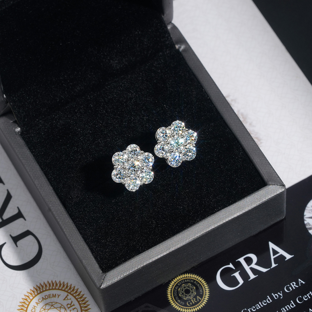 925S & VVS Moissanite 4.2 CTW Cluster Flower Earrings