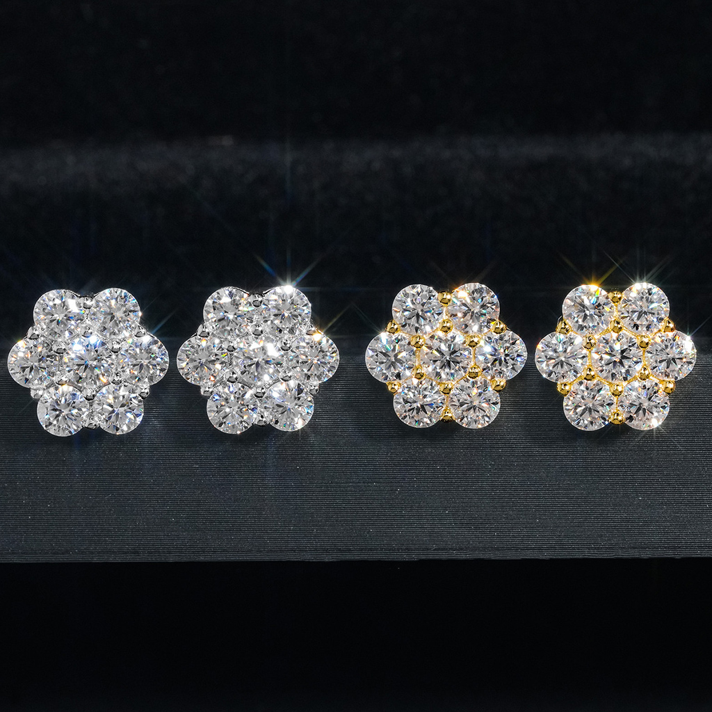 925S & VVS Moissanite 4.2 CTW Cluster Flower Earrings