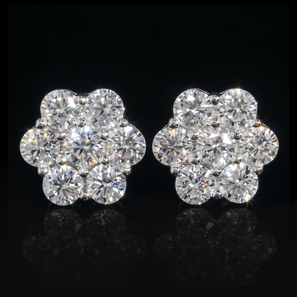 925S & VVS Moissanite 4.2 CTW Cluster Flower Earrings