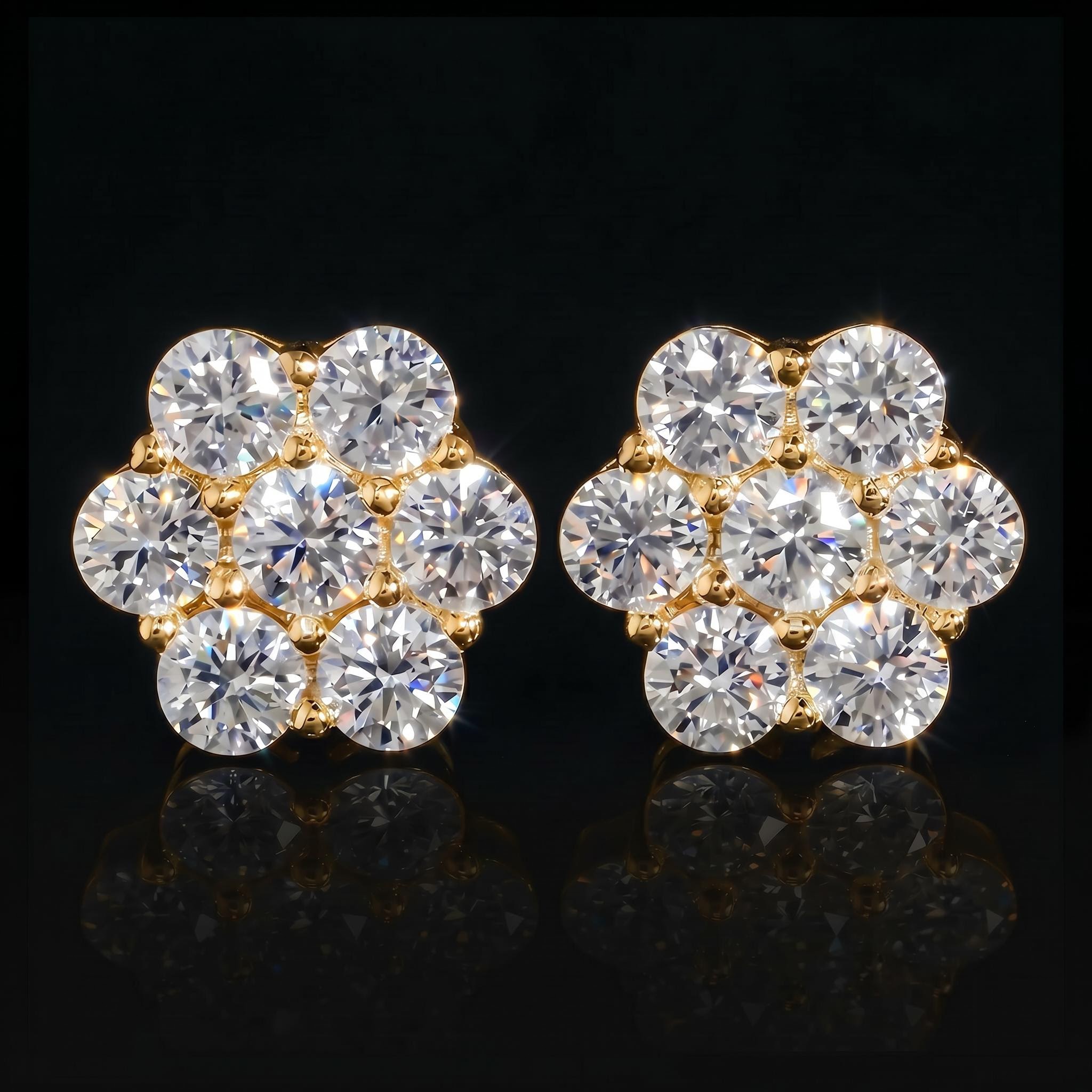 925 Silver & VVS1 Moissanite 4.2 CTW Cluster Flower Earrings