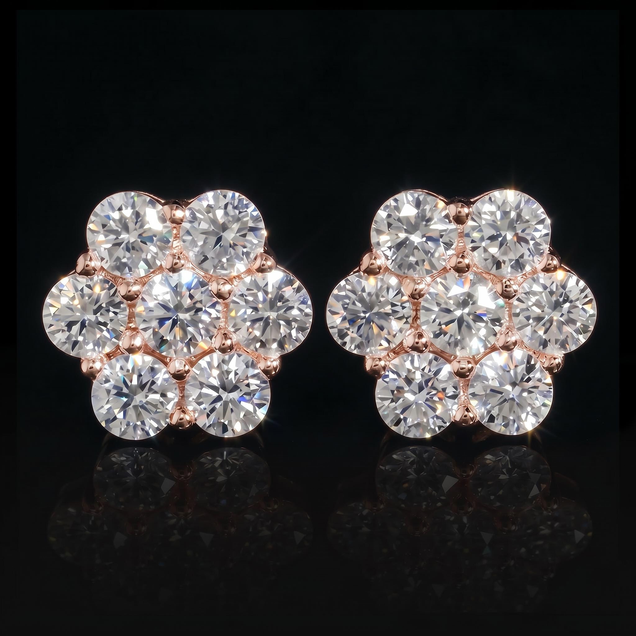 925 Silver & VVS1 Moissanite 4.2 CTW Cluster Flower Earrings