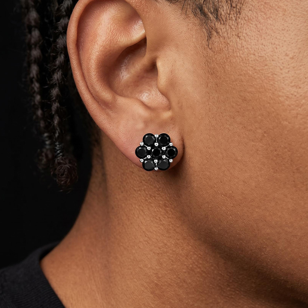 925S & VVS Moissanite 4.2 CTW Black Cluster Flower Earrings