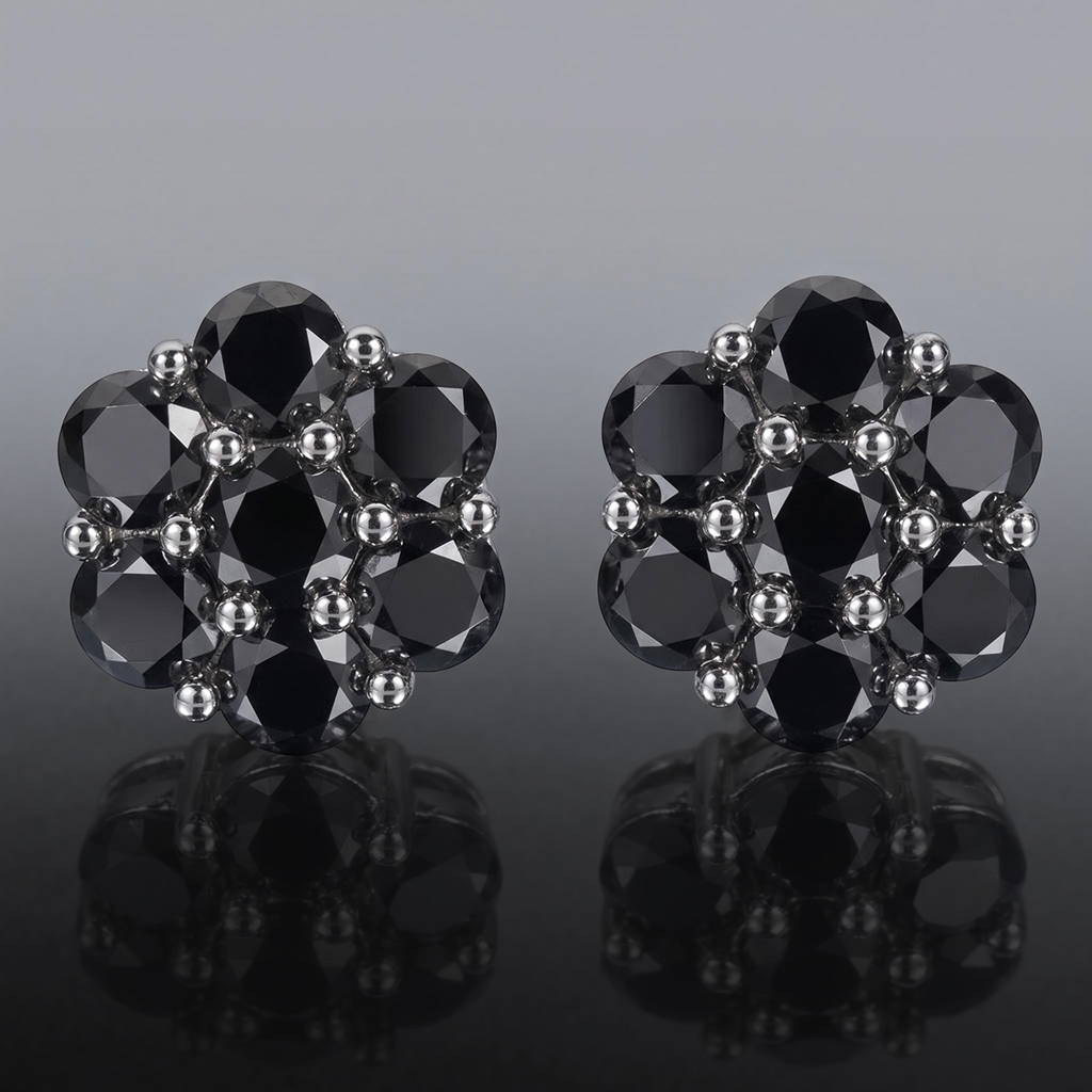 925S & VVS Moissanite 4.2 CTW Black Cluster Flower Earrings
