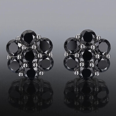 925S & VVS Moissanite 4.2 CTW Black Cluster Flower Earrings