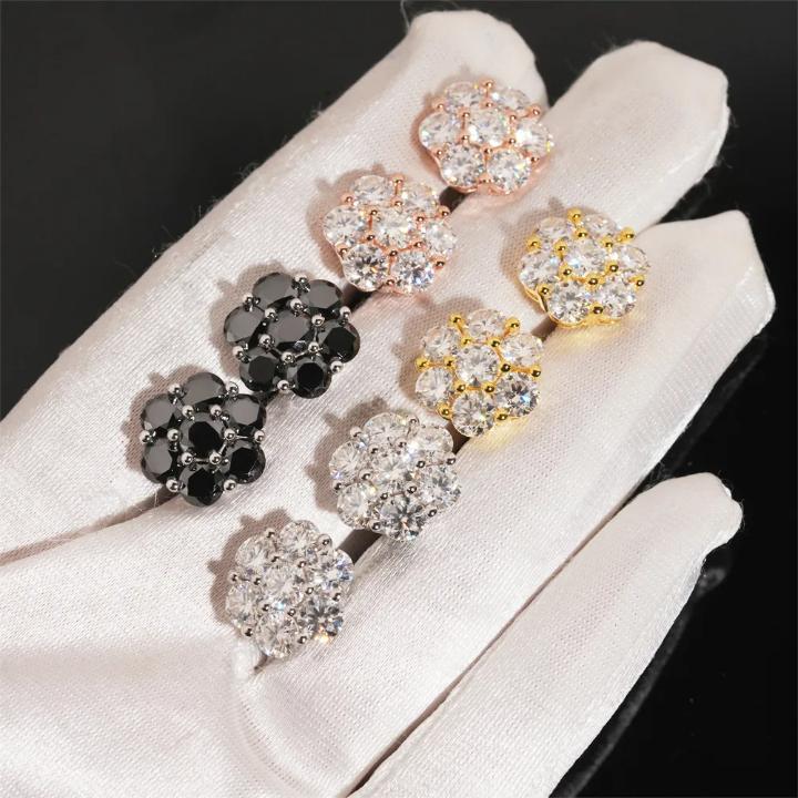 925 Silver & VVS1 Moissanite 4.2 CTW Black Cluster Flower Earrings