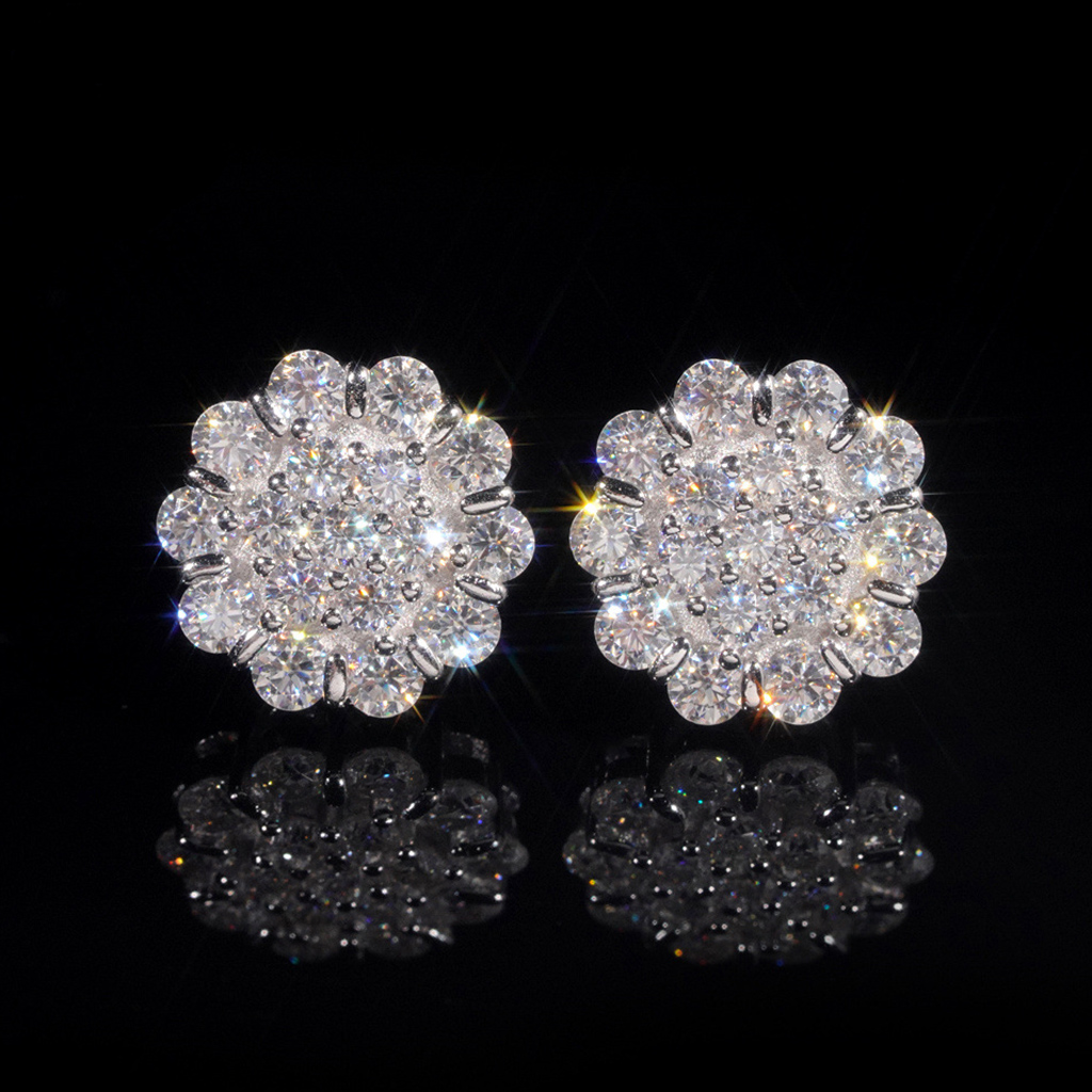 925S & VVS Moissanite Cluster Flower Earrings