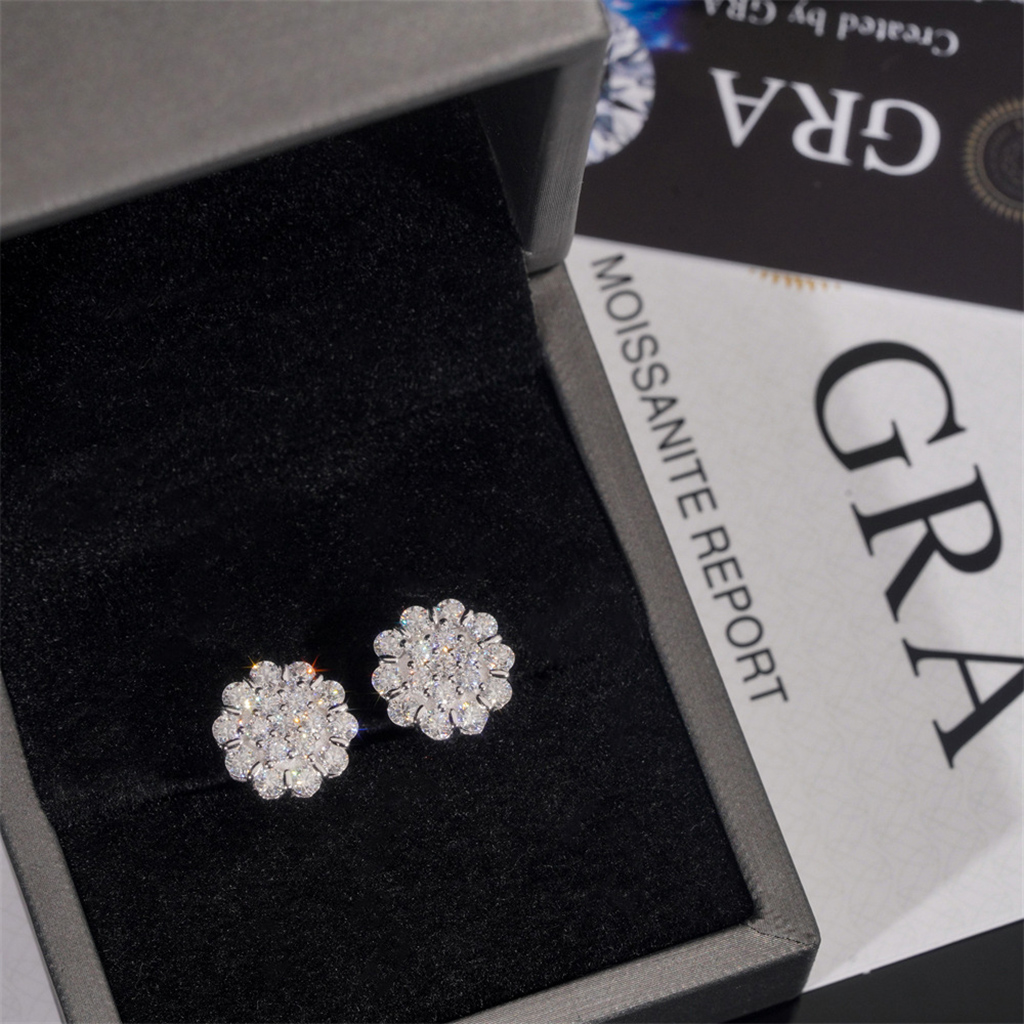 925S & VVS Moissanite Cluster Flower Earrings