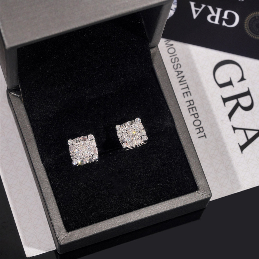 925S & VVS Moissanite Round&Baguette&Princess Cut Earrings