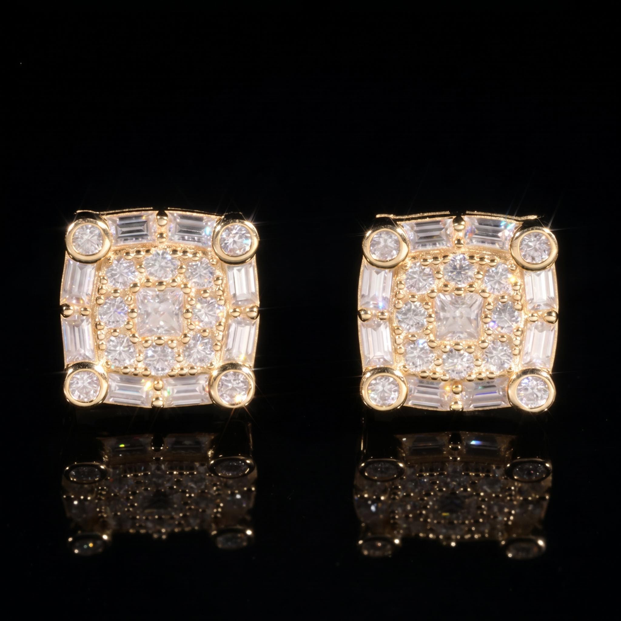 925S & VVS Moissanite Round&Baguette&Princess Cut Earrings